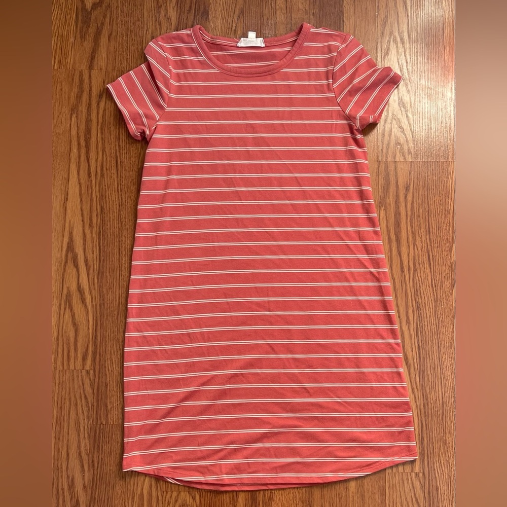 Pink Rose Coral Striped Tee Dress